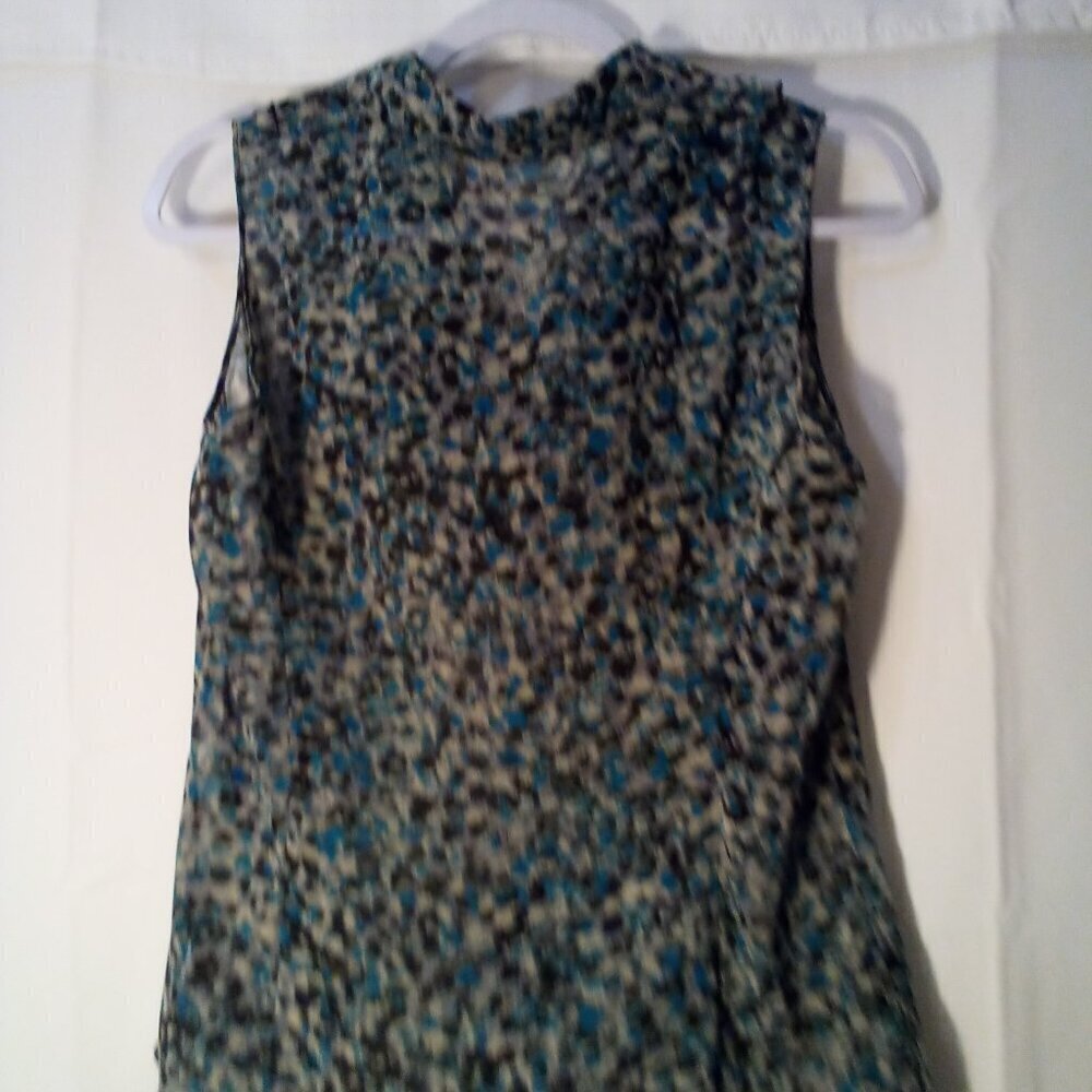 Tahari Blouse Women PS Petite S Sleeveless Sheer Ruffle Button Up Print - Picture 11 of 13